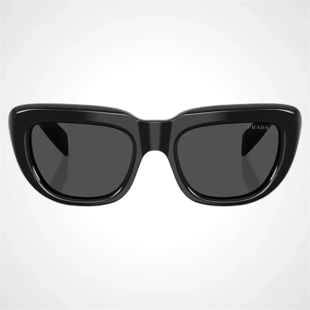 New PRADA Sunglasses Black Rectangle Cat Eye Grey Lens Women's